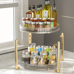 Double Layer Golden Turntable Kitchen Storage Shelf