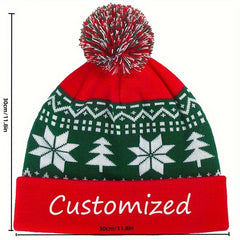 Personalized Christmas Knit Beanie Hat with Snowflake & Tree Embroidery