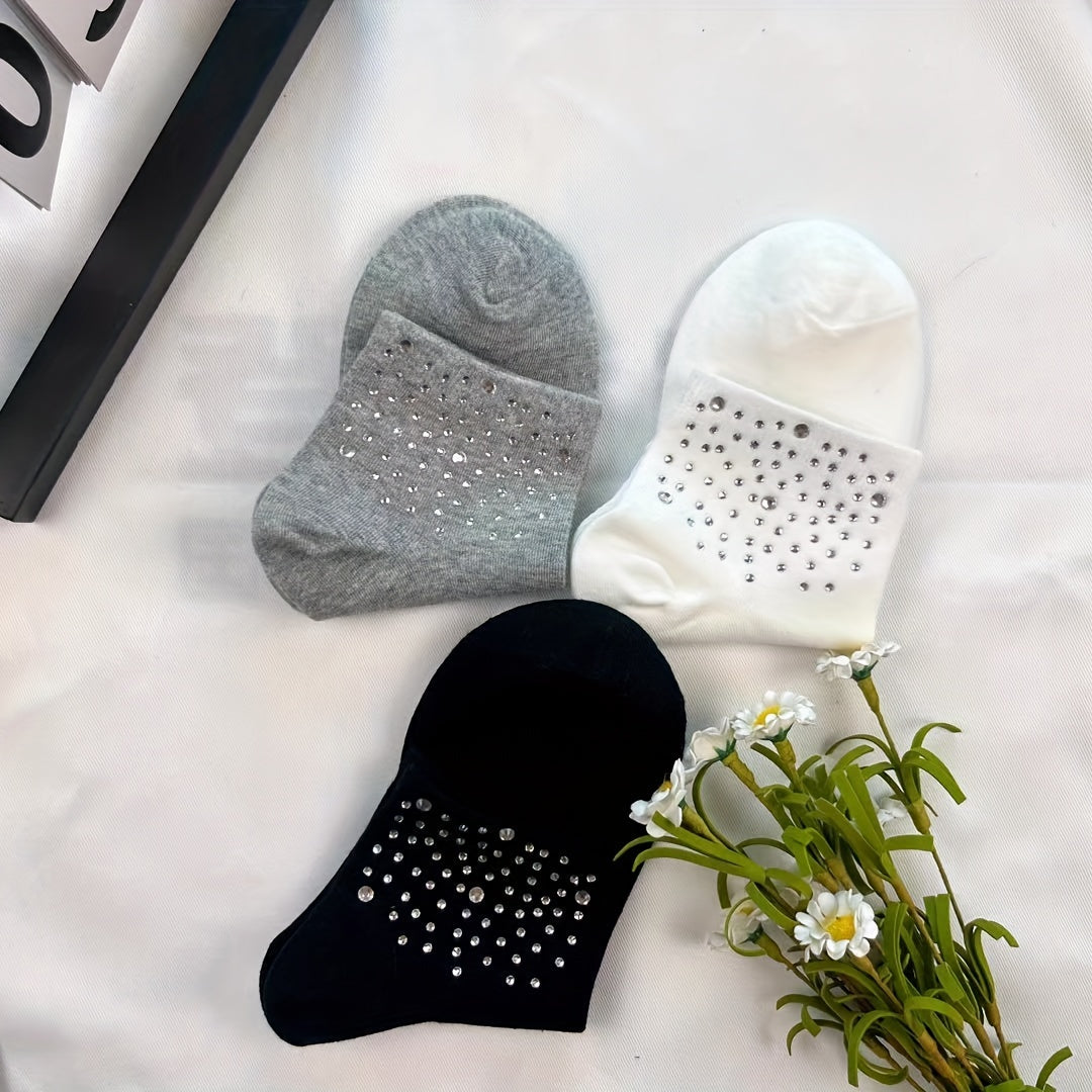 5 Pairs Rhinestone Decor Crew Socks for Women