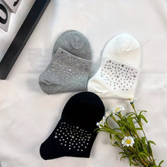 5 Pairs Rhinestone Decor Crew Socks for Women