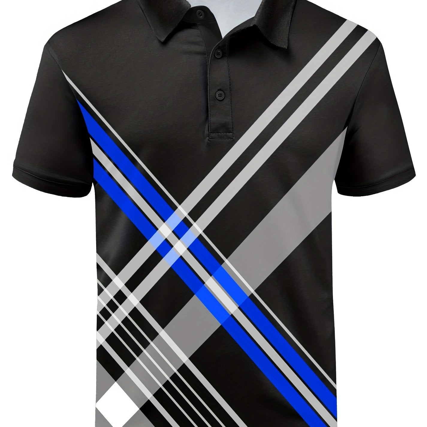 Men's Striped Polo Shirt Active Stretch Button Up Short Sleeve Polo Shirt