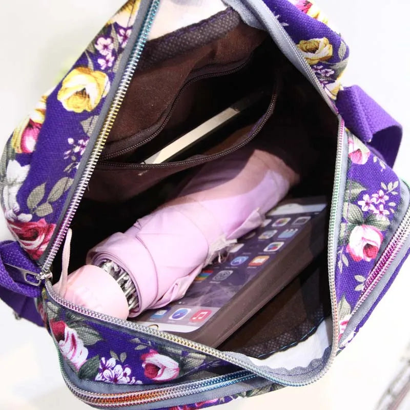Canvas Flower Woman Shoulder Bag Cross Body Messenger Handbag
