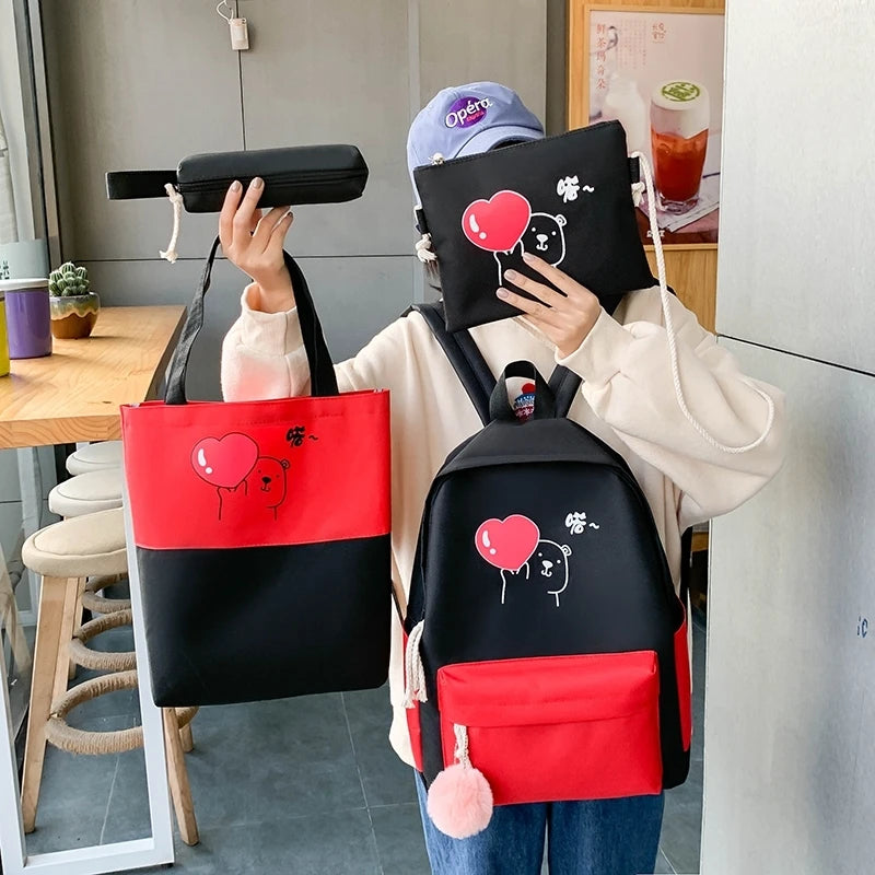 4PCS/SET Kids School Bags Women Nylon Backpack Children Korea Shoulder bag Satch