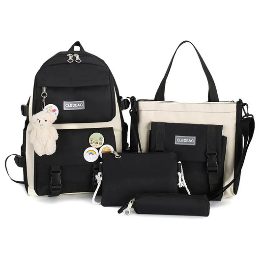 4PCS School Backpack Combo Set Tote Bag for Teenage Girl Travel Rucksack