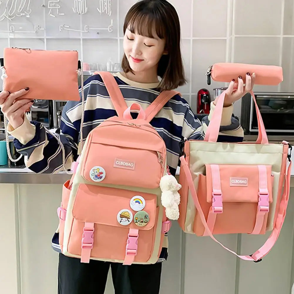 4PCS School Backpack Combo Set Tote Bag for Teenage Girl Travel Rucksack