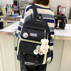 4PCS Nylon Printing Backpack Kindergarten Student Girls Schoolbag Lightweight