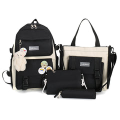 4PCS Nylon Printing Backpack Kindergarten Student Girls Schoolbag Lightweight