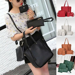 4PCS Women Lady Leather Handbag Shoulder Bags Tote Purse Messenger Satchel