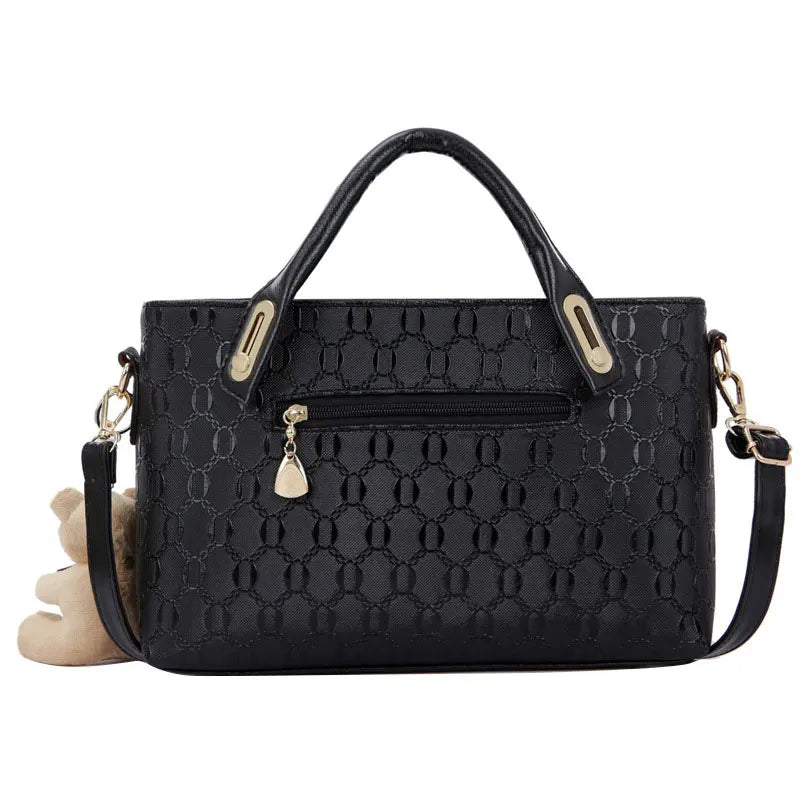 4Pcs Set Ladies Bear Pendant Handbag Shoulder Bag Girls Fashionable PU Leather C