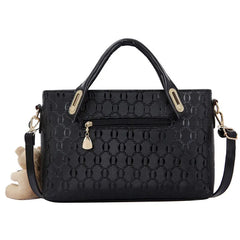 4Pcs Set Ladies Bear Pendant Handbag Shoulder Bag Girls Fashionable PU Leather C