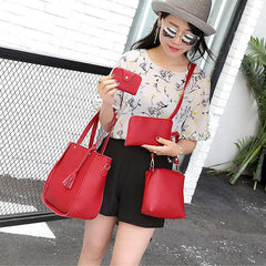 Women Messenger Bags Zipped Tassels Leather Handbag Purse Shoulder Bag