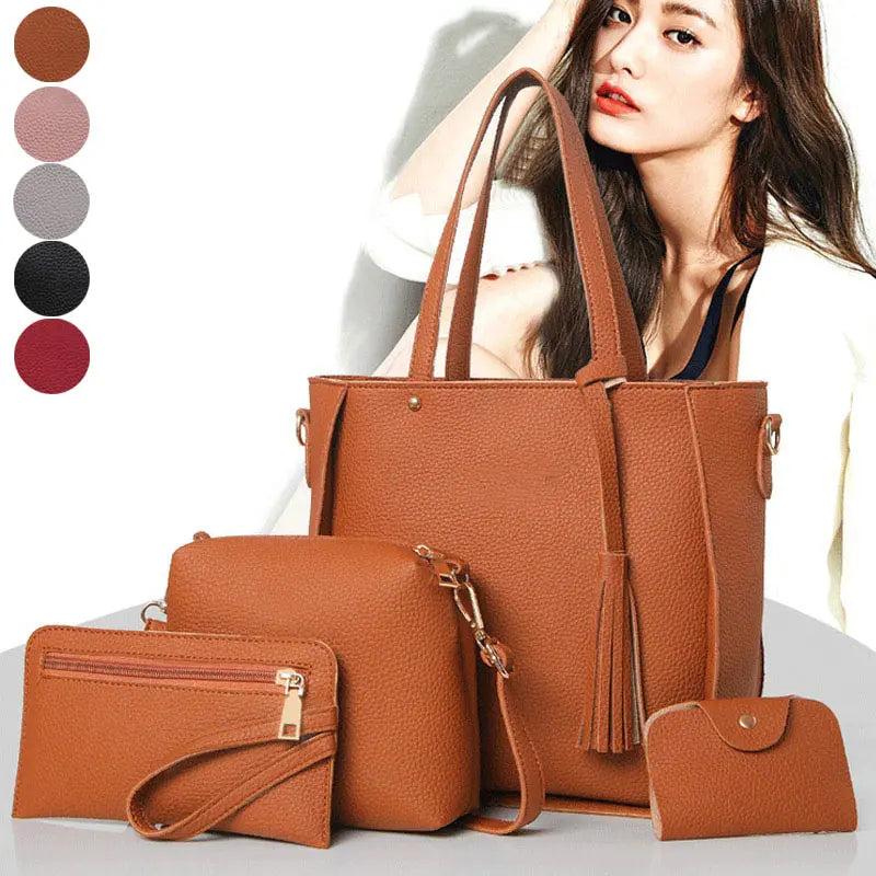 Women Messenger Bags Zipped Tassels Leather Handbag Purse Shoulder Bag