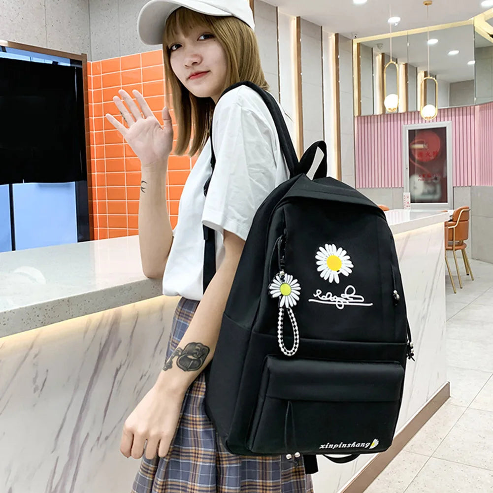 4Pcs/Set Daisy Canvas School Backpacks for Teenagers Girls Boys