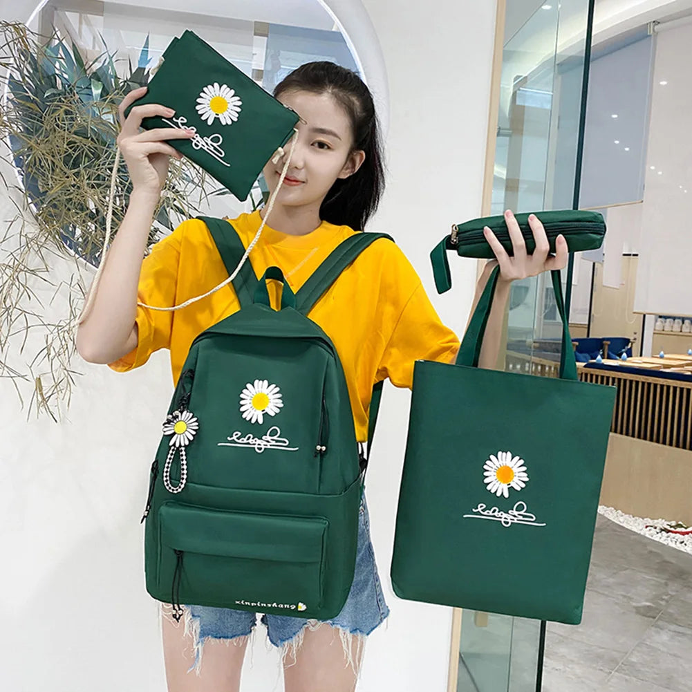 4Pcs/Set Daisy Canvas School Backpacks for Teenagers Girls Boys