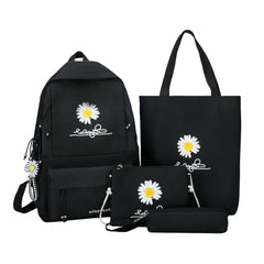 4Pcs/Set Daisy Canvas School Backpacks for Teenagers Girls Boys