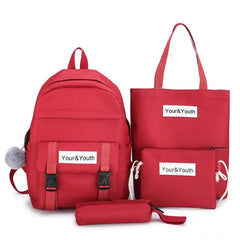 4Pcs/Set Women Canvas Schoolbag Large Capacity Backpack for Teenagers