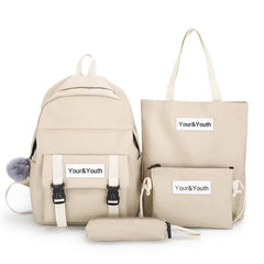 4Pcs/Set Women Canvas Schoolbag Large Capacity Backpack for Teenagers