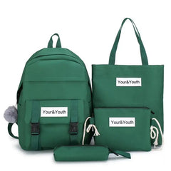4Pcs/Set Women Canvas Schoolbag Large Capacity Backpack for Teenagers