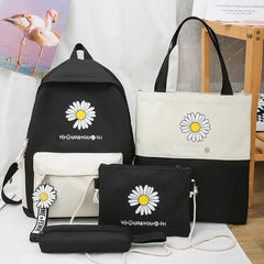 Flower Printed Canvas Backpacks for Girls Students Travel School Laptop Bags