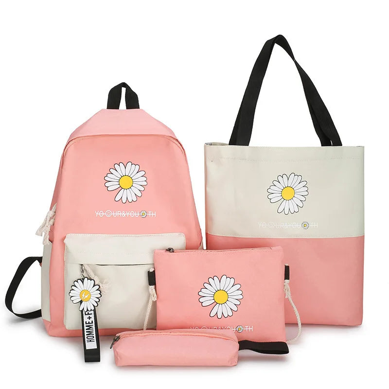 Flower Printed Canvas Backpacks for Girls Students Travel School Laptop Bags