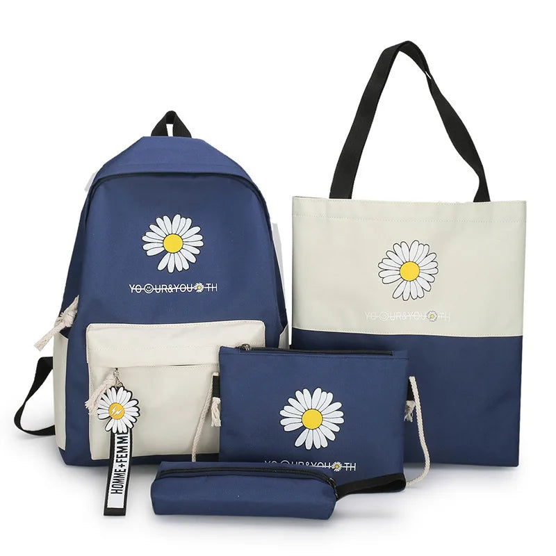Flower Printed Canvas Backpacks for Girls Students Travel School Laptop Bags