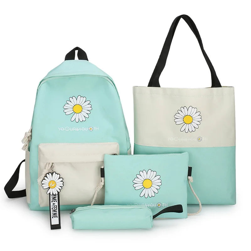 Flower Printed Canvas Backpacks for Girls Students Travel School Laptop Bags