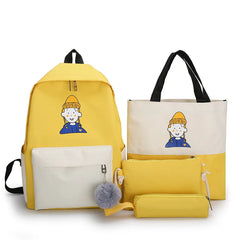 4Pcs Women School Patchwork Backpacks Girls Student Book Bag Boys Bolsas Sac