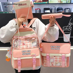 Waterproof Nylon Girl School Bag with Pendant Pin Mini Backpack