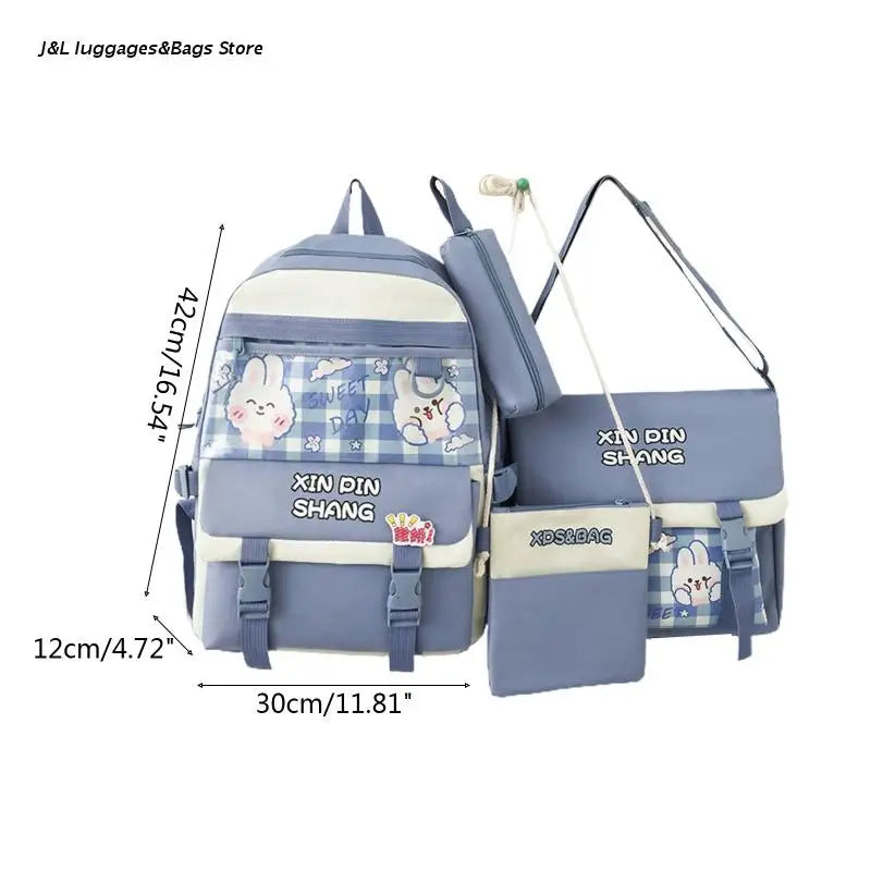 Waterproof Nylon Girl School Bag with Pendant Pin Mini Backpack
