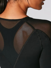 Solid Mesh Contrast Sports Top Long Sleeve Casual Yoga T-shirt