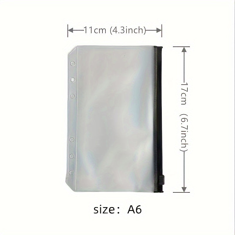 12pcs A6 A5 Coloured 6 Hole Zipper Cash Envelopes Waterproof PVC Loose Leaf Bags