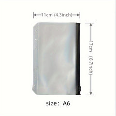 12pcs A6 A5 Coloured 6 Hole Zipper Cash Envelopes Waterproof PVC Loose Leaf Bags