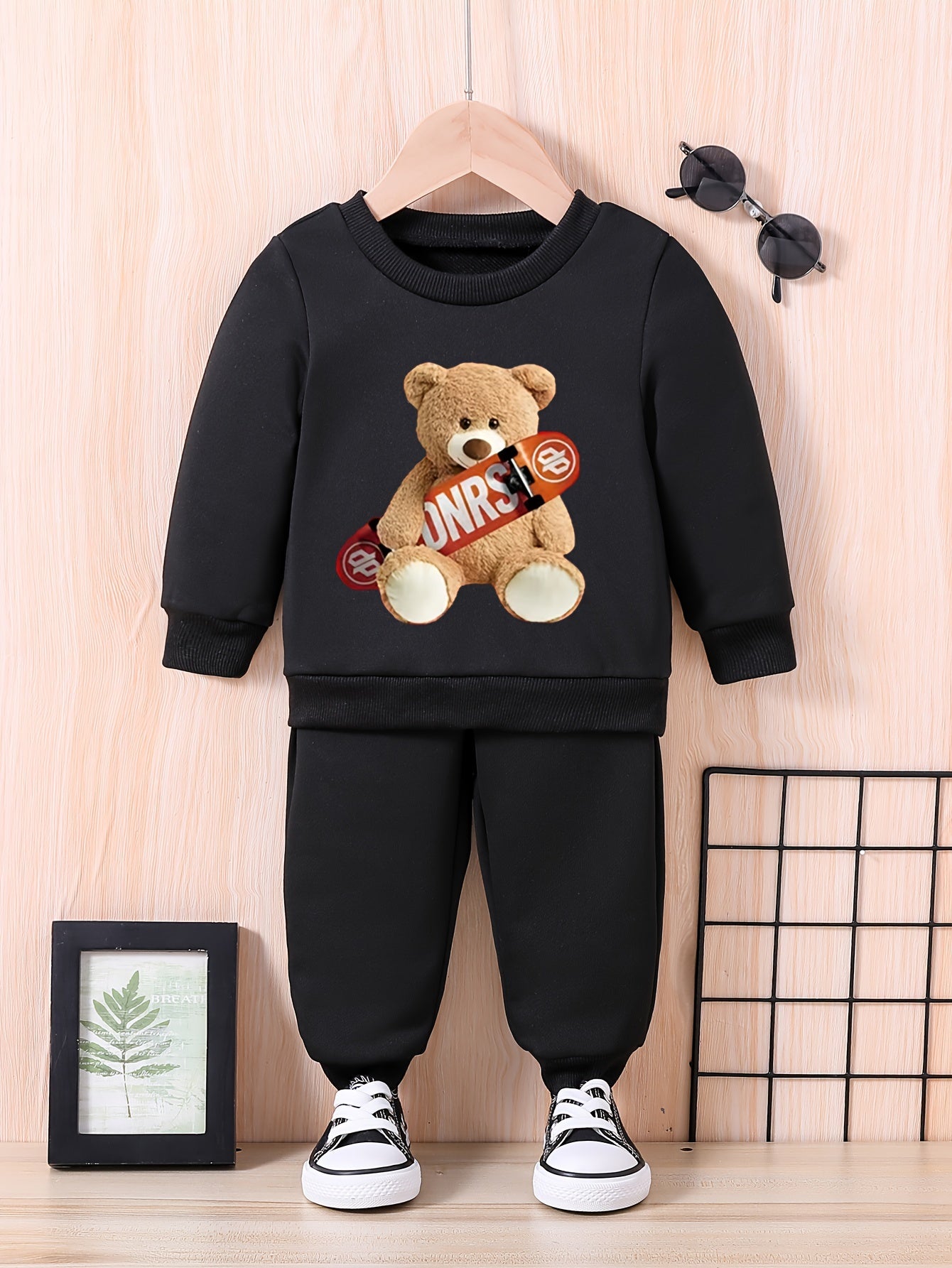 Skateboard & Bear Graphic Baby Sweatshirt Trousers Set
