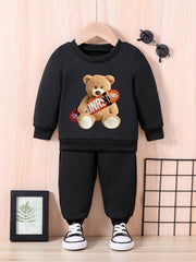 Skateboard & Bear Graphic Baby Sweatshirt Trousers Set