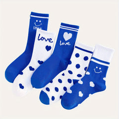 5 Pairs Soft Cotton Mid Tube Socks Pack Women's Stockings