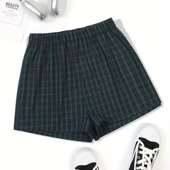 Plaid Pattern Elastic Waist Shorts for Women