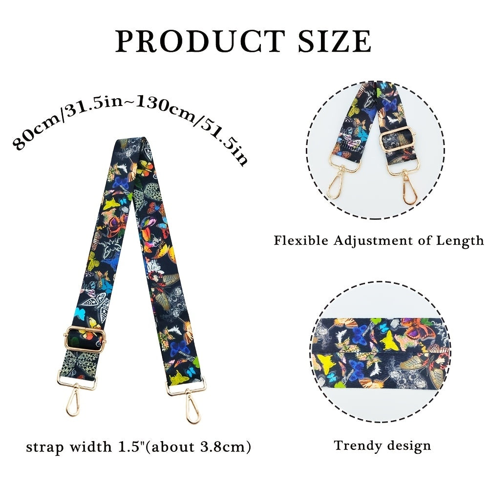 Vintage Butterfly Print Bag Strap Wide Shoulder & Crossbody Bag Strap