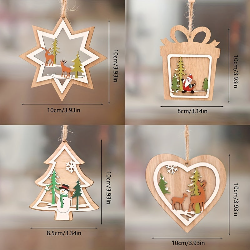 Christmas Wooden Hanging Ornament Set Snowman & Santa Claus Decor