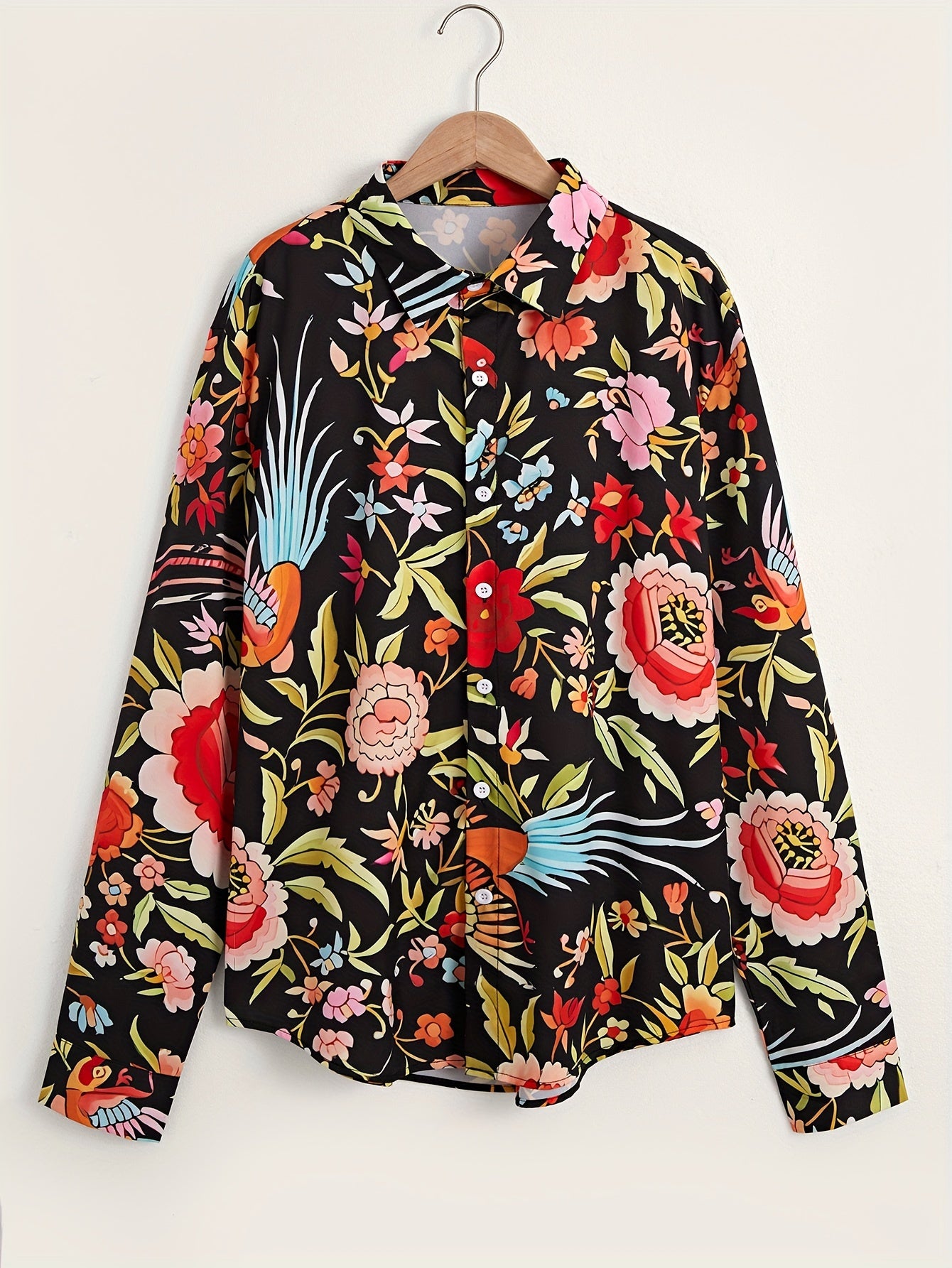 Flower Pattern Men's Comfy Long Sleeve Shirt For Autumn