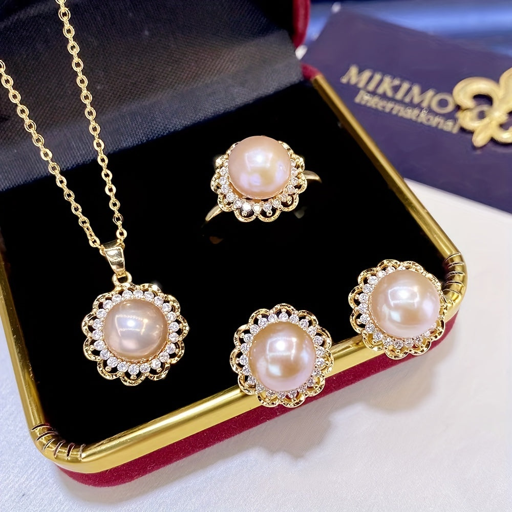 4pcs Girls Faux Pearl Faux Diamond Jewelry Set