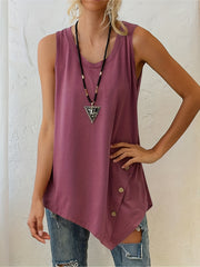 Button Decor Crew Neck Sleeveless Tank Top for Summer