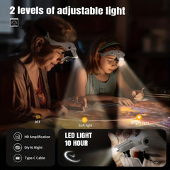 Adjustable 5 Lens Loupe LED Light Headband Magnifier Glass With Lamp