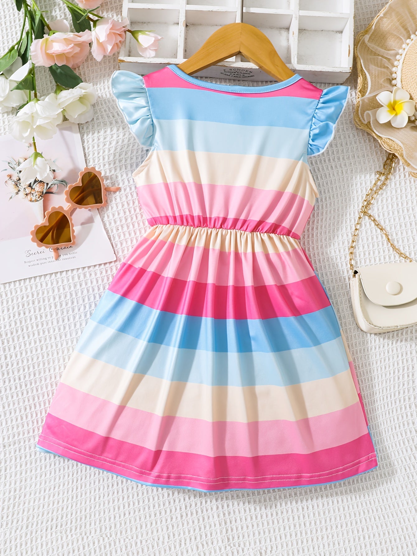 Kid Girls Rainbow Striped Princess Party Dress