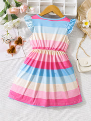Kid Girls Rainbow Striped Princess Party Dress