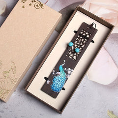 Wooden Painted Peacock Bookmark Chinese Style Peafowl Pendant