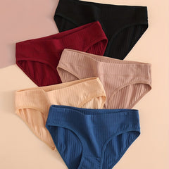 5pcs Ribbed Soft Briefs Stretchy Intimates Panties Women's Lingerie