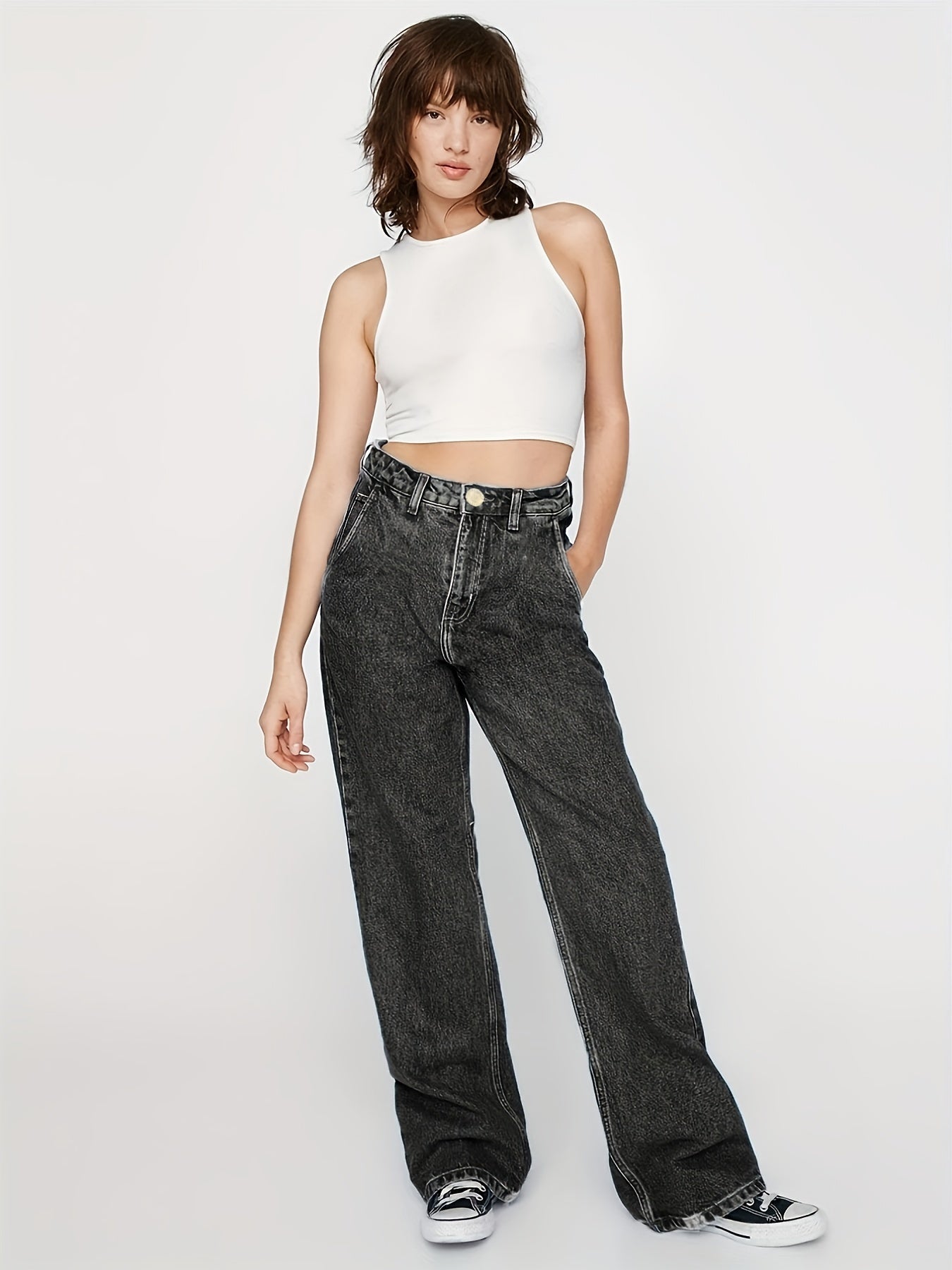 High Waist Straight Jeans Loose Fit Street Style Baggy Denim Pants