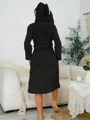 Bunny Hooded Night Robe Warm & Comfy Long Sleeve Robe With Pockets