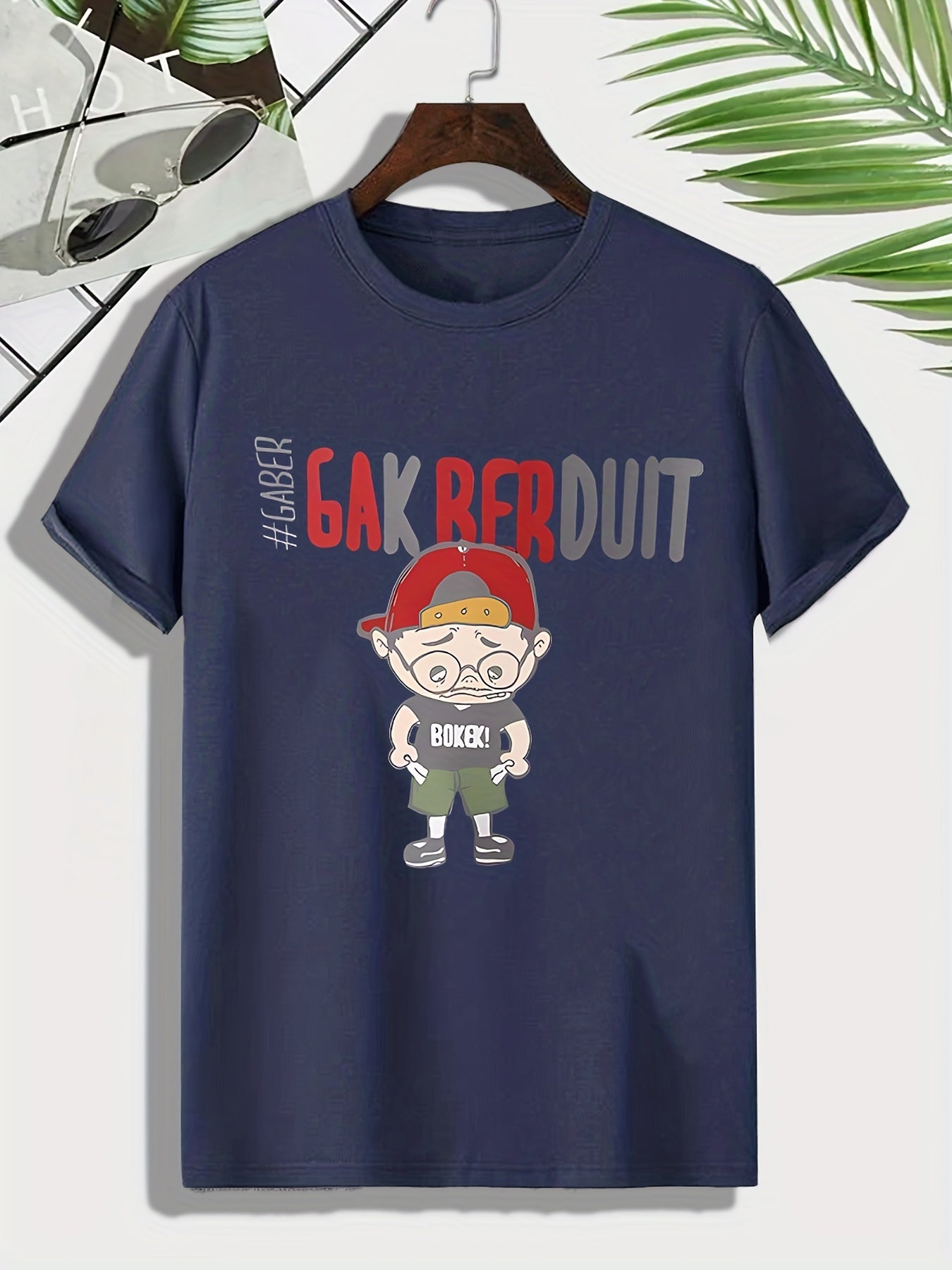 Men's Cartoon Figure Print Tee for Outdoor Activities