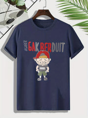 Men's Cartoon Figure Print Tee for Outdoor Activities